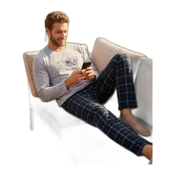 Buratti Ekoseli Pamuklu Regular Fit Yükske Bel Bisiklet Yaka Pijama Takımı Erkek PİJAMA TAKIMI 65740