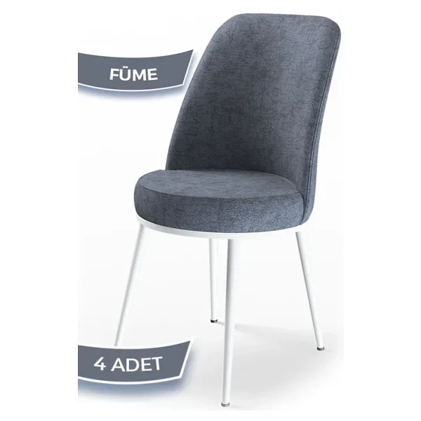 Canisa Concept Dexa Serisi Üst Kalite Mutfak Sandalyesi Metal Beyaz Iskeletli 4 Adet Sandalye - Füme