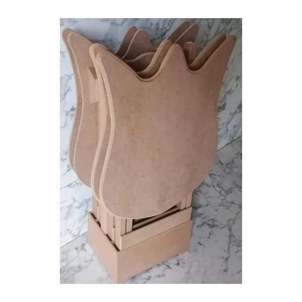 Çanta ST Zigon Sehpa Dörtlü Lale Model Ahşap MDF HAM CNC Kesim El Yapım