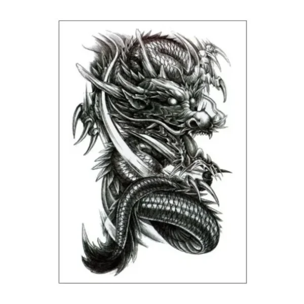 Cool Dragon Geçici Dövme Çıkartması - Kol, Bacak ve Omuz İçin Büyük Boy Su Geçirmez Tattoo