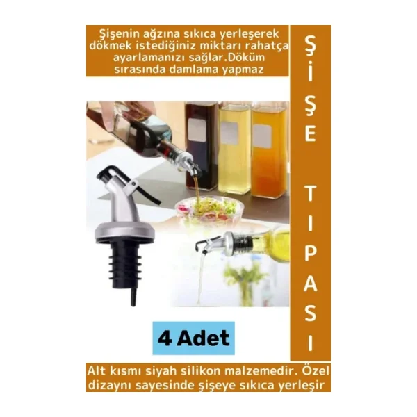 Dayanıklı Damlatmaz Sızdırmaz Kapaklı Nar Ekşisi Sirke Limon Şişesi Pratik Yağdanlık Ucu Tıpa 4 Adet
