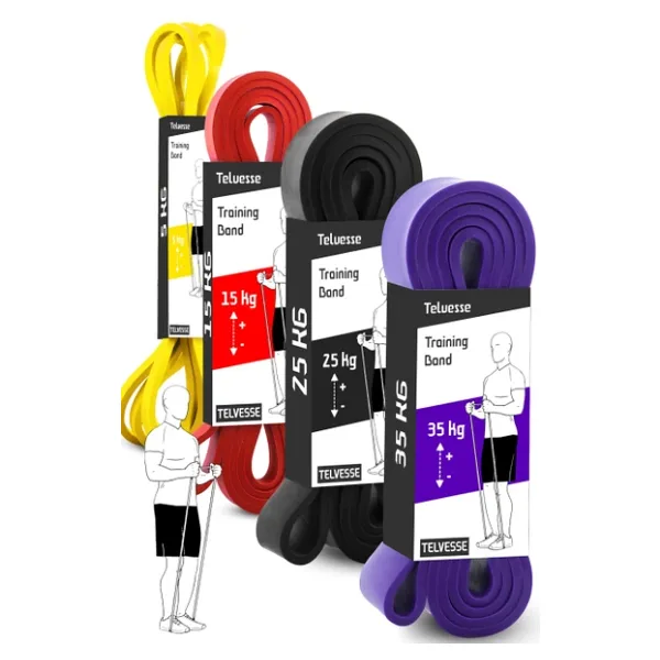 Direnç Bandı Kas Geliştirme Lastiği Fitness Pilates Cross Training Bant Yoga Push Up Barfiks Bandı (5+15+25+35 KG (SARI+KIRMIZI+SİYAH+MOR))