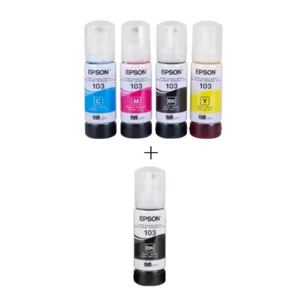 Epson Mürekkep Orj. T103 4 Lü Set +1 Siyah Renk Hediyeli Kırmızı - Mavi - Sarı - Siyah