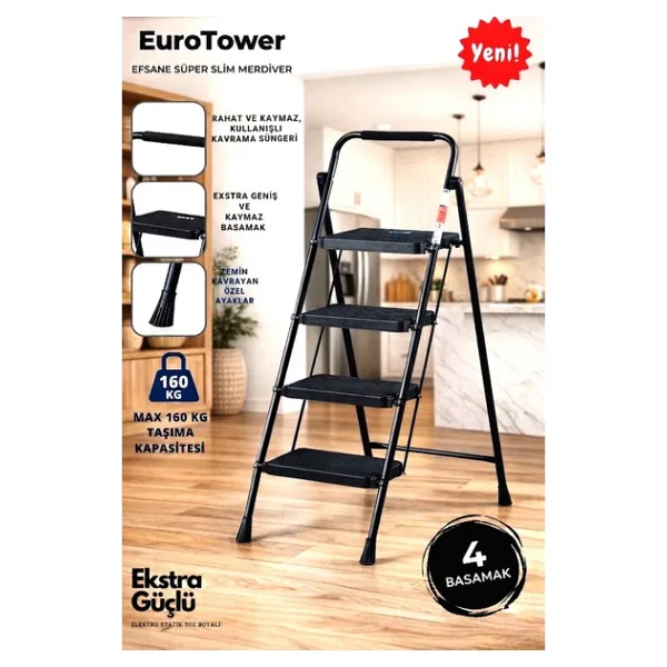 Ertekpa 4 Basamak Siyah Merdiven Geniş Basamaklı Eurotower, Et4