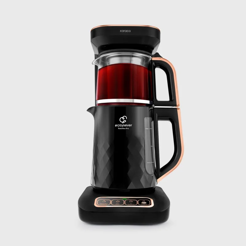 Karaca Çaysever Robotea Pro Quartz 4in1 2500 W Black Copper Konuşan Cam Demlikli Çay Makinesi