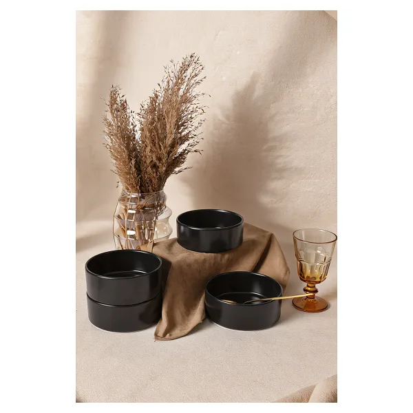Keramika Mat Siyah Stackable Kase 14 cm 4 Adet