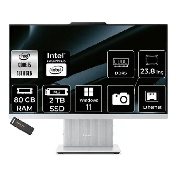 Lenovo Ideacentre 24Irh9 İ5 13420H 80Gb 2Tb Ssd 23.8" Fhd 100Hz W11p Gri All İn One Bilgisayar