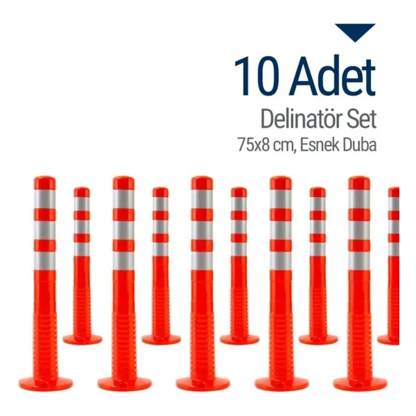 MFK Plastik Trafik Delinatör 75 Cm- 10 Adet Plastik Kırmızı Otopark Yol Duba Ucuz Koni (505x355x805)