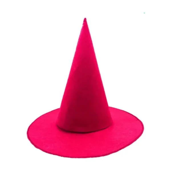 Pembe Fuşya Renk Keçe Cadı Şapkası Yetişkin Çocuk Uyumlu 35X38 cm