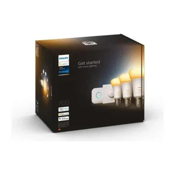 Philips Hue 1100 Beyaz Ambiyans 8 W-75 W E27 3'lü Akıllı LED Ampul + Akıllı Buton + Bridge Başlangıç Seti