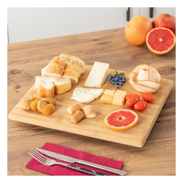 Porsima Bambu Peynir Pizza Tahtası Sunum Tahtası 360 Derece Dönen Yuvarlak Lüx Servis Tabağı 35 x 30 x 1.5 cm