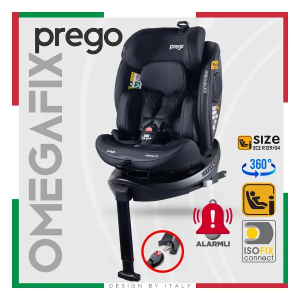 Prego Omegafix Alarmlı 360 Derece Dönebilen I-Size 0-36 kg Oto Koltuğu