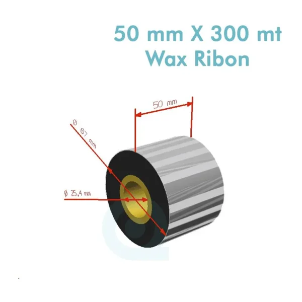 'Ribbon'' WX10FBK (Standart Wax) xx50mm x 300mxx 1 inç Outside