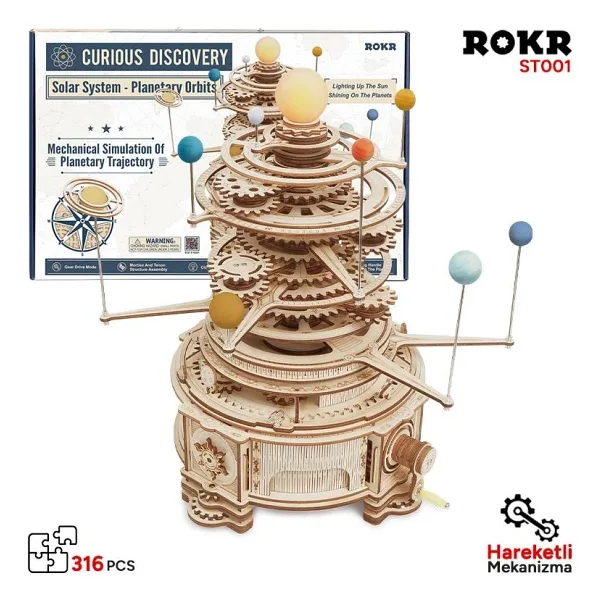 Rokr ST001 Mechanical Orrery Hareketli Ahşap Maket