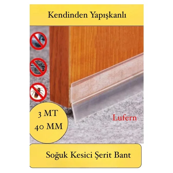 Rüzgar Ses Toz Böcek Önleyici Kapı Altı Isı Yalıtım Soğuk Kesici Şerit Bant Şeffaf 40 Mm X 3 Mt
