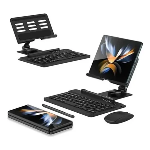 Samsung Galaxy Z Fold 4/5 İçin Moaıto Masa İçin Ayarlanabilir Stand Keyboard Set Black