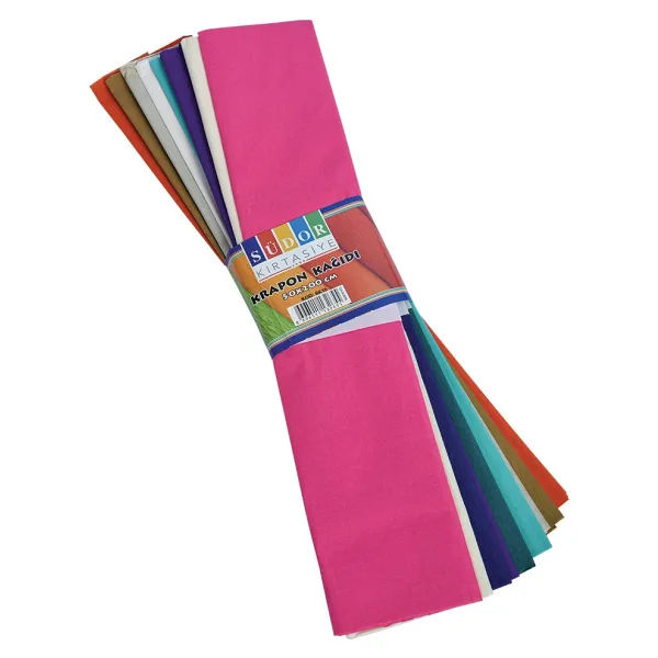 Südor Krapon Kağıdı - 10 Parça Canlı Renkler, 50x200 cm, Düz Desen