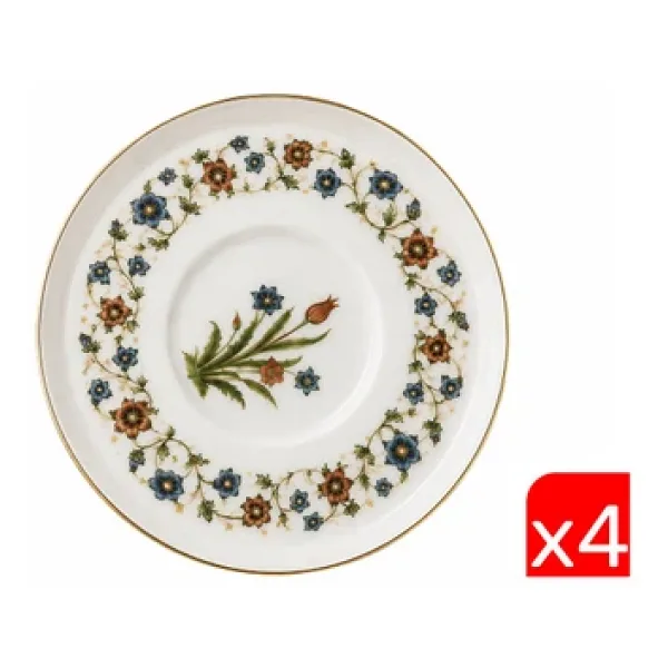 Tabak Evi Porselen Lalezar Altın Yaldızlı Çay Tabağı 12Cm Taban Çapı 5Cm 4 Lü
