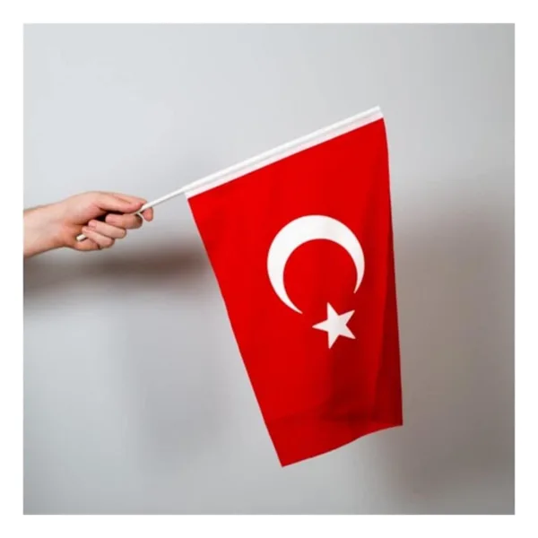 Türk Bayrağı 50x75 cm Alpaka Kumaş - Sopalı (Renkli)