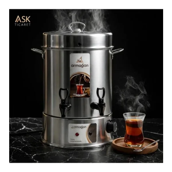 WARM WASSER 40 Bardak Çelik Çay Otomatı & Çay Makinesi - Semaver Açık rezistans
