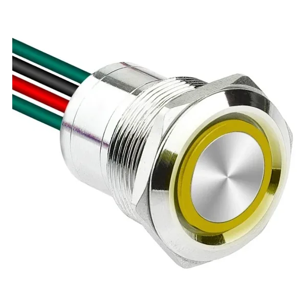 WD22D1-P2Z-E 22mm Düz Anahtarlı Işıklı Kablolu Metal Buton - Sarı