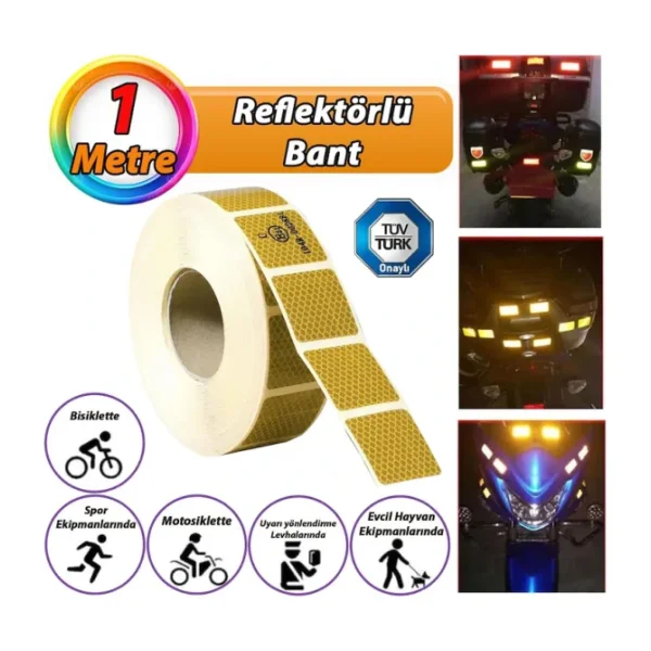 1 Mt Reflektörlü Reflektif Fosforlu Araç Oto Kamyon Şerit Bant Tüvtürk Onaylı Kesikli Sarı İkaz Bandı
