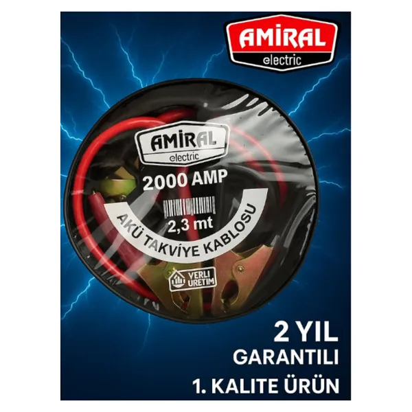 amiral Çantalı Akü Takviye Kablosu 2000 Amper 2.3 metre (Kalın ve Sağlam Kablosuyla Fırsat Ürünü) TÜKENİYOR