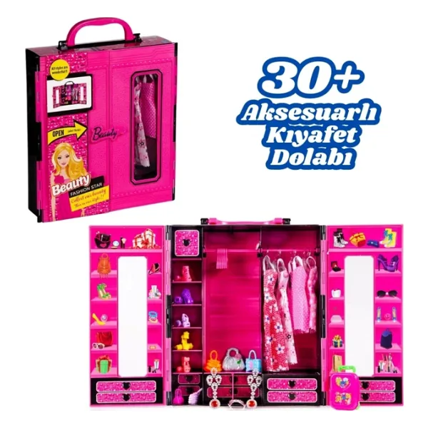 Beauty Aksesuarlı Gardırop - Barbie Dolap - Barbie Giysi Dolabı - Barbie Gardırop - Gardrop