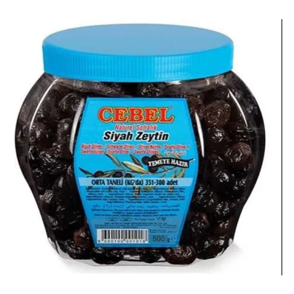 Cebel Siyah Zeytin Orta Taneli 351-380 Pet 500 Gr