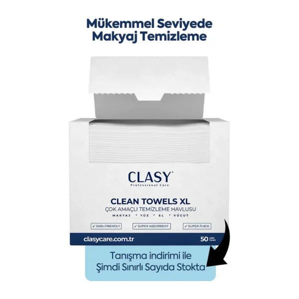 Clean Towels Xl - 50'li Makyaj Temizleme ve Yüz Temizleme Havlusu / Tek Kullanımlık