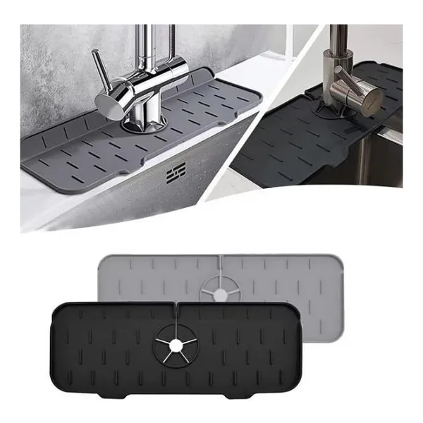 Deconox Silikon Musluk Matı ve Lavabo Sıçrama Önleyici - Mutfak ve Banyo İçin Su Tahliyeli Tezgah Koruyucu, Sünger ve Sabunluk Düzenleyici, Kaymaz Musluk Arkası Kurutma Pedi (ASORTİ)