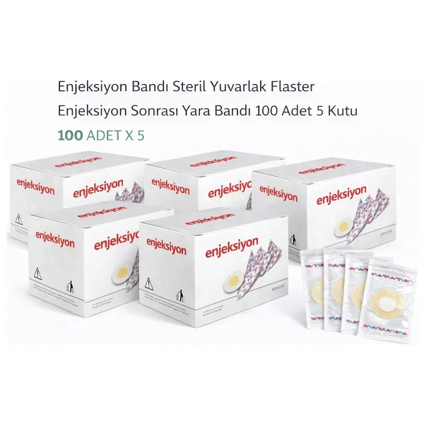Enjeksiyon Bandı Steril Yuvarlak Flaster Enjeksiyon Sonrası Yara Bandı 100'LÜ 5 Kutu