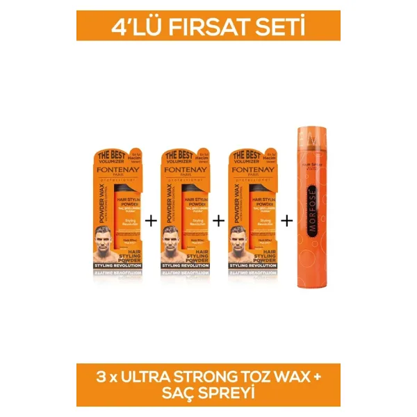 Fontenay Saç Şekillendirici Pudra Toz Wax Ultra Strong Turuncu X3 + Saç Spreyi 400ml 4'Lü Set