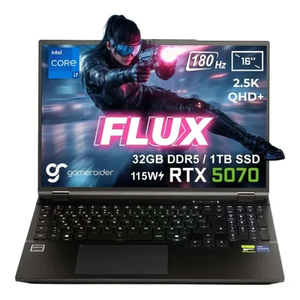 GameRaider FLUX GR16 Intel Core i7-14650HX 32GB DDR5 1TB SSD RTX 5070 8GB 115W 16 inç 2.5K QHD+ 180Hz FreeDos Gaming Laptop - Çanta Hediyeli