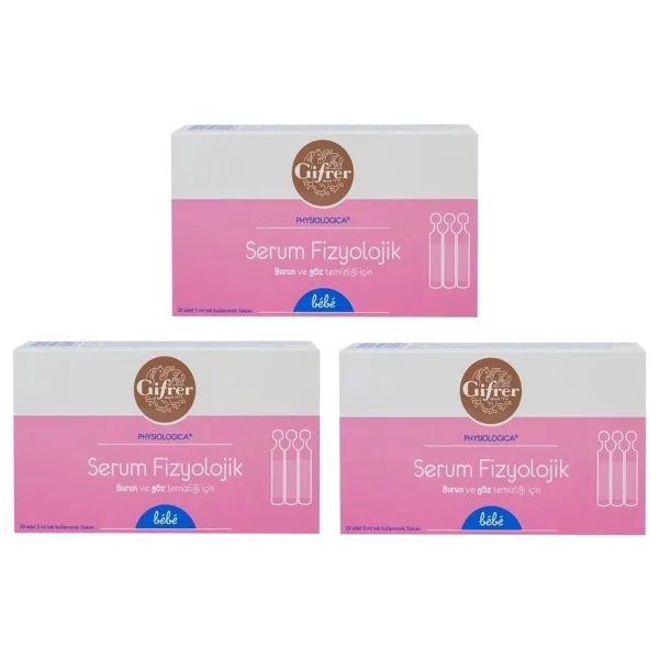 Gifrer Serum Fizyolojik 5 ml 20 Flakon Bebekler İçin Burun Tıkanıklığına Uygun 3 Adet