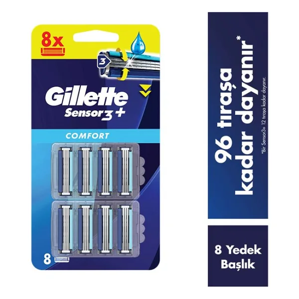 Gillette Sensor3 Yedek Tıraş Bıçağı 8 Adet Konforlu ve Pürüzsüz Tıraş İçin 3 Bıçaklı Sistem