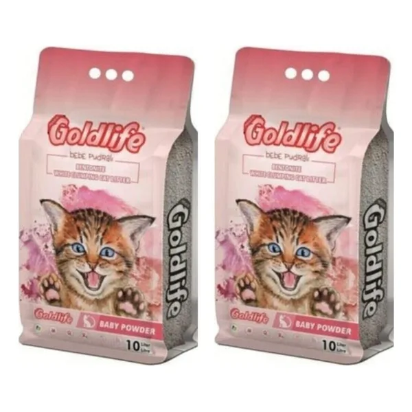 Goldlife Bebe Pudralı İnce Taneli 10 lt 2'li Bentonit Kedi Kumu