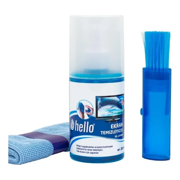 Hello HL-14408 Sprey + Fiber Bez + Fırça 200ML LCD Ekran Temizleme Seti