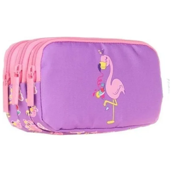 Kaukko L8137 Aynalı Taşlı Flamingo 3 Bölmeli Kalemlik
