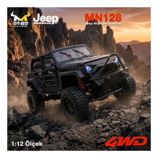 Mn Model MN128 1/12 Jeep Wrangler Rubicon 4WD Rc Model Crawler Offroad Truck Uzaktan Kumandalı Araba Rtr Siyah+Dahili Işık Seti MN-128