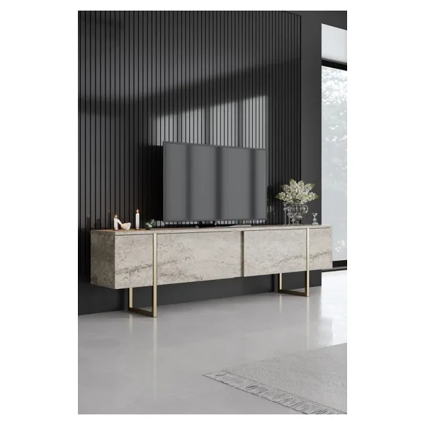 Modatte LUXE TV ÜNİTESİ DEMİR AYAKLI MERMER GOLD