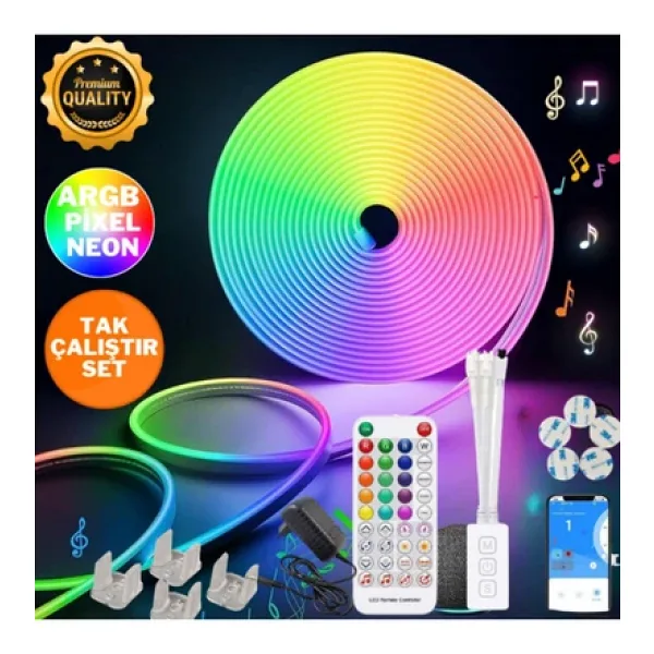 neeko 5mt Şerit Neon Led Animasyonlu Kumandalı Ve Telefon Kontrollü Sese Ve Müziğe Duyarlı Magic Led Argb