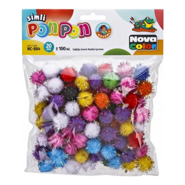 Nova Color Ponpon Simli 20 mm Karışık Renk Simli 100Lü (NC-884)