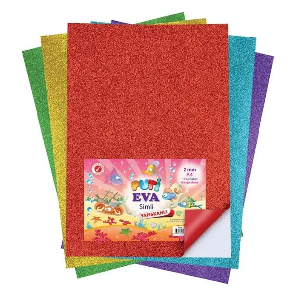 Puti A4 Simli Yapışkanlı Eva 10 Lu Karışık Renk Paket