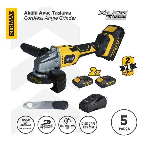 Rtrmax RTX3060 Çift Akü 4 Ah Akülü Taşlama Makinesi