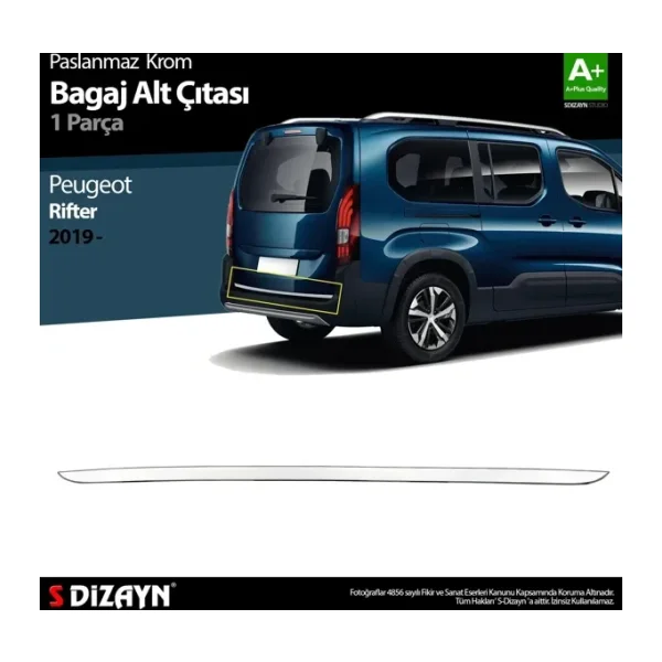 S-Dizayn Peugeot Rifter Krom Bagaj Alt Çıtası 2019 Üzeri