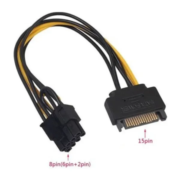 Sata To 6+2 Pin 8 Pin Ekran Kartı Power Çevirici Kablo Bakır 20Cm