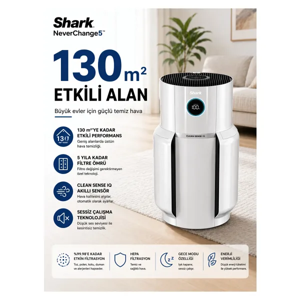 Shark 130 m2 Evcil Hayvan Akıllı Hava Temizleyici Filtre HEPA Filtre Koku Toz Polen Alerjen Uzun Filtre Ev