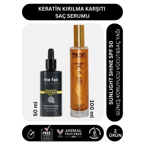 the fair. Keratin Kırılma Karşıtı Saç Serum 50 ml ve Shine SPF 50 Güneş Koruyucu Saç Yağı 100 ml