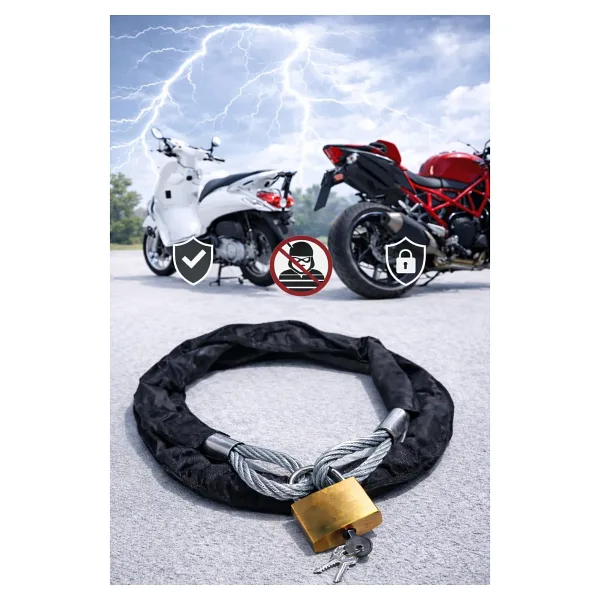 Vi Caro Motorsiklet 8 mm 1.5 Metre Çelik Halat Motorsiklet Zincir Kilit Scooter Kilidi Motor Kilidi